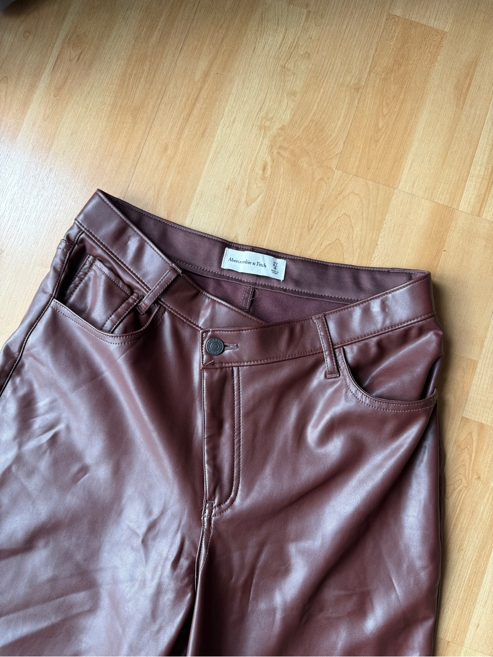 Abercrombie & Fitch Women’s Faux-Leather Skinny Jeans in Deep Burgundy